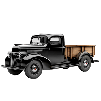 Vintage Black Pickup Truck with Wooden Bed png