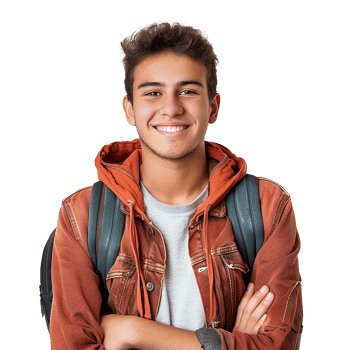 Smiling collage student isolated on transparent background png
