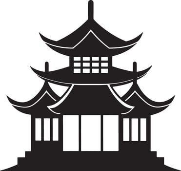 japanese traditional house illustration black and white vector