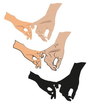 Couple in love holding each other's little fingers in different styles. Be hand in hand. vector