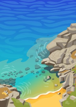 Sea landscape with rocks and beach illustration vector