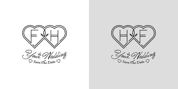 Letters FH and HF Wedding Love Logo, for couples with F and H initials vector