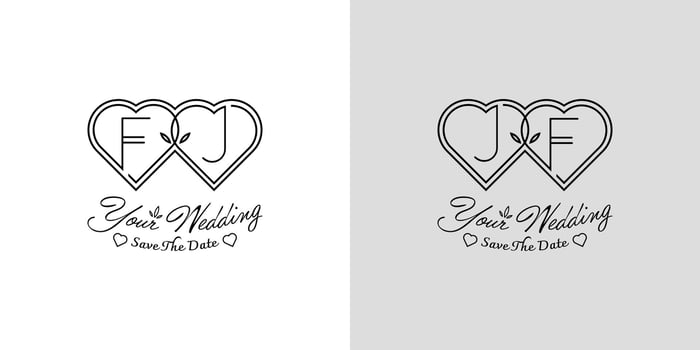 Letters FJ and JF Wedding Love Logo, for couples with F and J initials vector