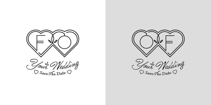 Letters FO and OF Wedding Love Logo, for couples with F and O initials vector