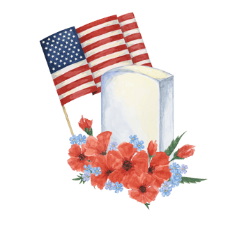 Memorial Day clipart. US flag, red poppy flower, soldiers grave, forget-me-not . Patriotic hand drawn watercolor home of the brave card, remember and honor banner, commemorative events, flyer, sale png