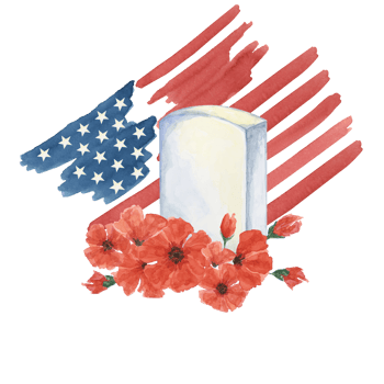 Memorial Day clipart. US flag, red poppy flower, soldiers grave, forget-me-not . Patriotic hand drawn watercolor home of the brave card, remember and honor banner, commemorative events, flyer, sale png