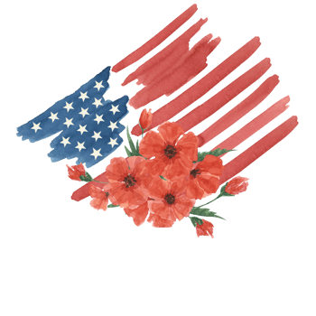 Memorial Day clipart. US flag, red poppy flower, forget-me-not, scorpion grasses . Patriotic hand drawn watercolor home of the brave card, remember and honor banner, commemorative events, flyer, sale png