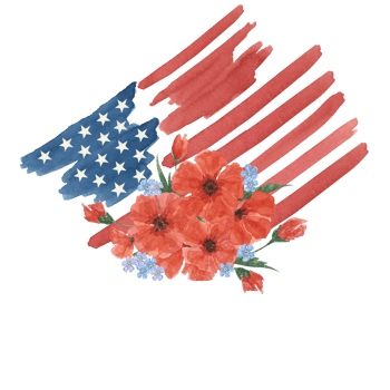 Memorial Day clipart. US flag, red poppy flower, forget-me-not, scorpion grasses . Patriotic hand drawn watercolor home of the brave card, remember and honor banner, commemorative events, flyer, sale png