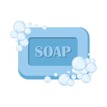 Bar of soap with foam icon in flat style. Cosmetic product for hygienic illustration on isolated background. Toiletries sign business concept. vector