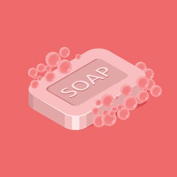 Bar of soap with foam icon in flat style. Cosmetic product for hygienic illustration on isolated background. Toiletries sign business concept. vector