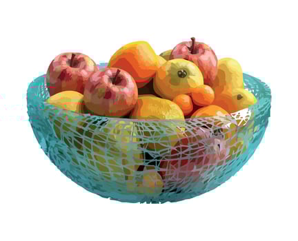 Fresh organic fruit basket, ripe and juicy icon isolated vector