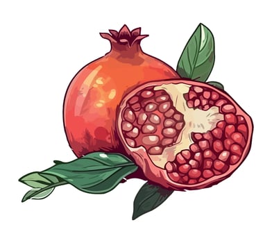 Juicy pomegranate slice, fresh and organic fruit icon isolated vector