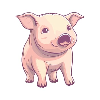 Cute piglet standing on farm, cheerful and fat icon isolated vector