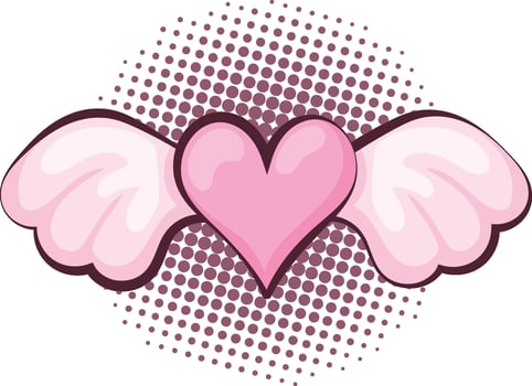 love pop art heart with wings illustration isolated vector