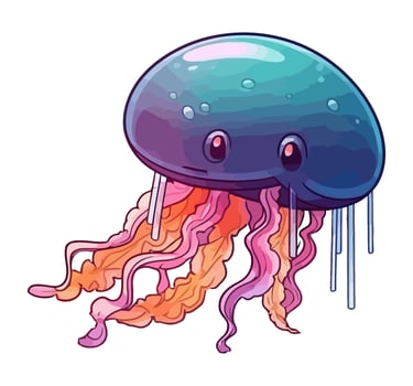 Underwater cartoon jellyfish with tentacles icon isolated vector