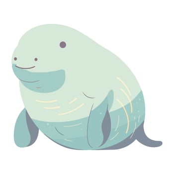 Cute cartoon manatee smiling in underwater icon isolated vector