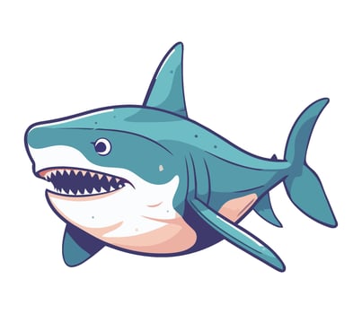 Cute cartoon shark with sharp teeth icon isolated vector