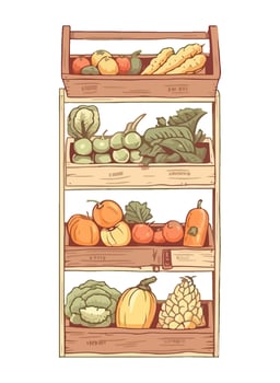 Fresh harvest healthy vegetables and fruits basket icon isolated vector