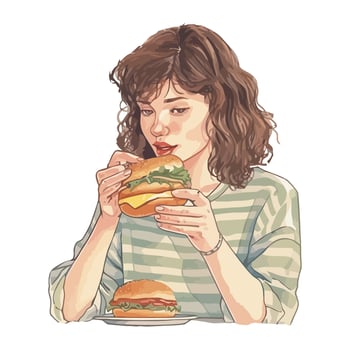 Young adult holding burger, smiling icon isolated vector