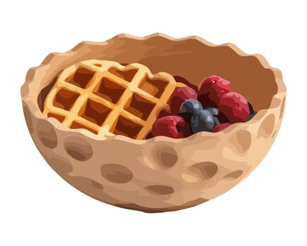 Freshly baked waffles with berry syrup icon isolated vector