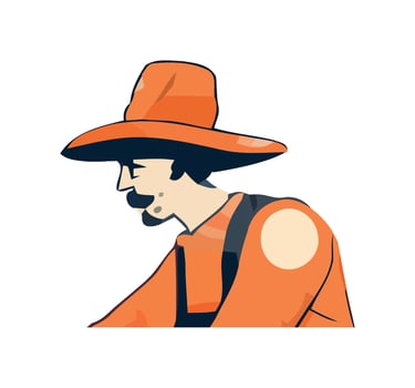One person working outdoors wearing orange cap icon isolated vector
