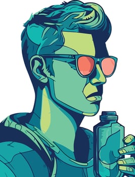 man in sunglasses and drinks water icon isolated vector