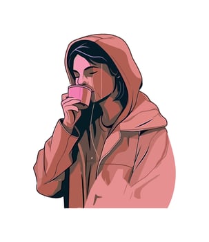 Smiling beauty holding hot coffee icon isolated vector
