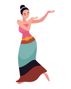 myanmar woman dances music isolated illustration vector