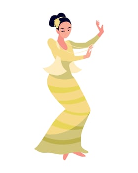 myanmar woman dances music design isolated illustration vector