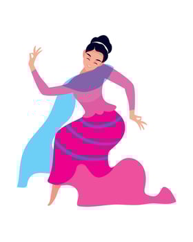 myanmar woman dances music folklore illustration vector