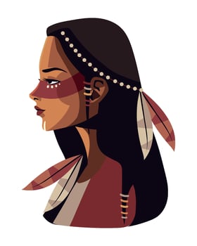 native american girl portrait illustration isolated vector