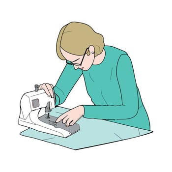 woman working with sewing machine icon isolated vector