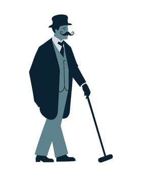 Successful man walking with cane icon isolated vector