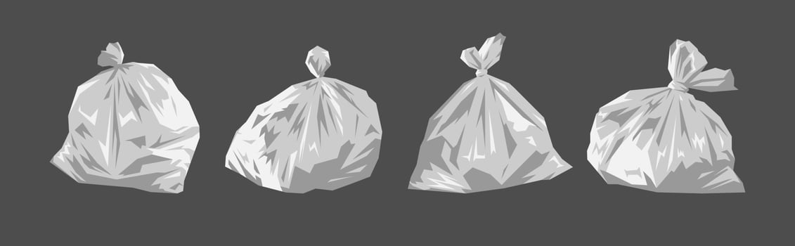Set of white garbage bags. Isolated on gray background. Graphic illustration. vector