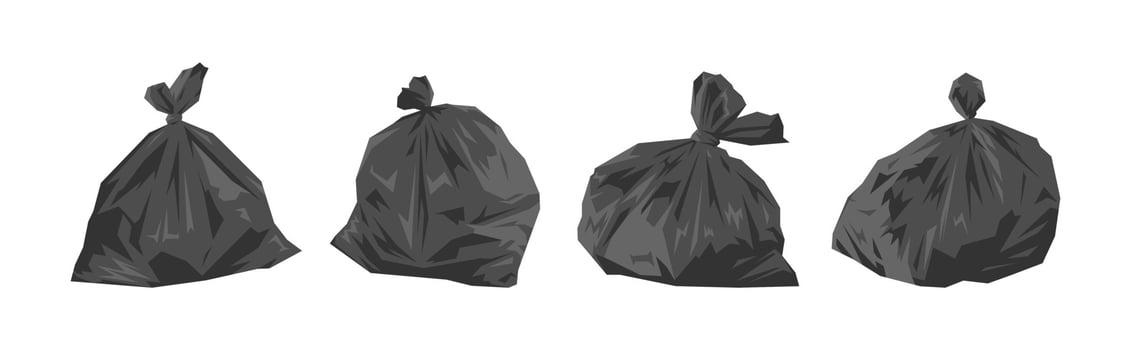 Set of black garbage bags. Isolated on white background. Graphic illustration. vector