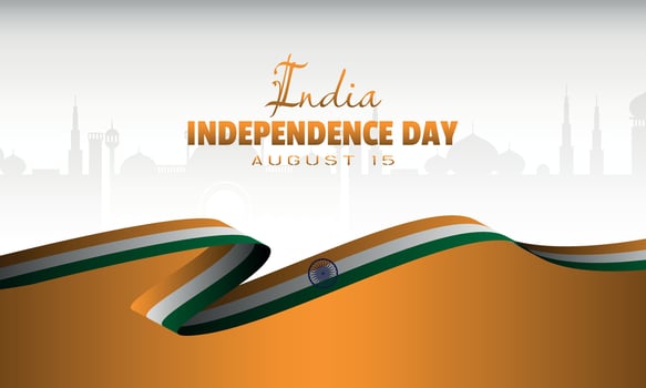 India Independence Day poster with building silhouette and ribbon vector