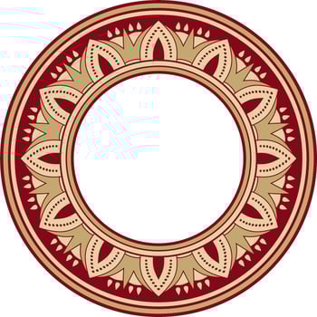 round golden with red Egyptian ornament. Endless circle border, ancient Egypt frame. vector