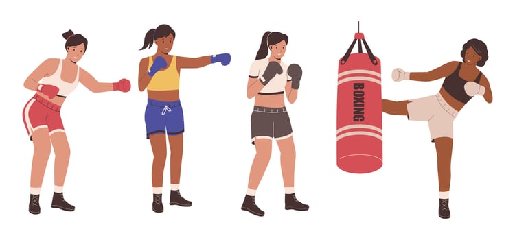 Set of woman boxing gloves fighting vector