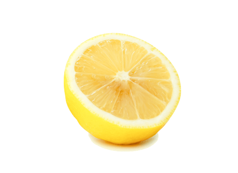 Side view of fresh yellow lemon half isolated with clipping path and shadow in file format png