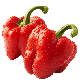 A fresh three red pepper with water droplets isolated on a transparent background png