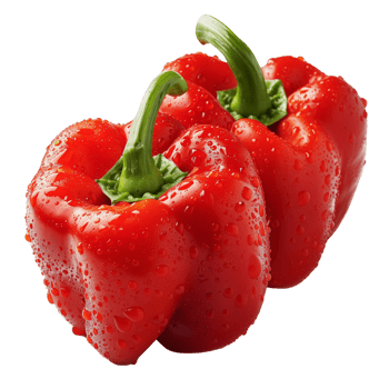 A fresh three red pepper with water droplets isolated on a transparent background png