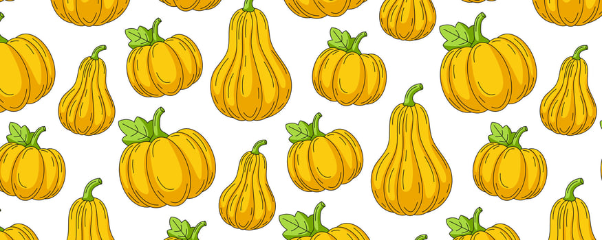 Pumpkin and butternut squash, vegetables seamless pattern, isolated white background. Veggies colorful icons set, horizontal banner. For cover, wrapping paper, textile print vector