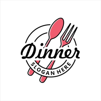 dinner logo with a fork and spoon, Restaurant, resto, food court, cafe logo template, Luxury logo design template illustration, Round linear logo of dinner vector