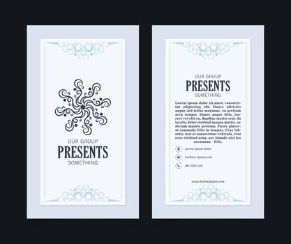 Blue and white business card and vintage ornament logo template. Retro elegant flourishes ornamental frame design and pattern background. vector