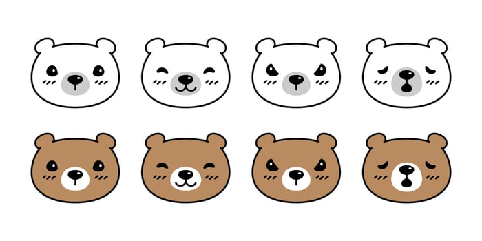 Bear polar bear icon logo teddy face emotion cartoon character symbol doodle animal illustration design isolated vector