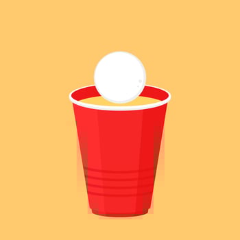 Plastic cups . Red Beer Pong plastic cups with ball. Traditional drinking game illustration. vector