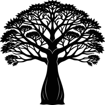 A black and white illustration silhouette of a baobab tree vector