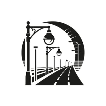 Street Lamps Perspective - Urban Roadway Night Illustration vector