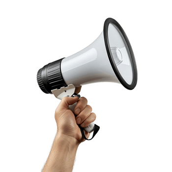 A human hand holding a megaphone, isolated on a transparent background png