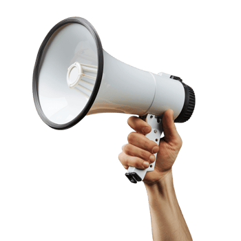 A human hand holding a megaphone, isolated on a transparent background png